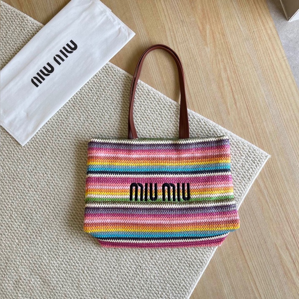 Miu Miu Multicolor Striped Crochet Tote Bag